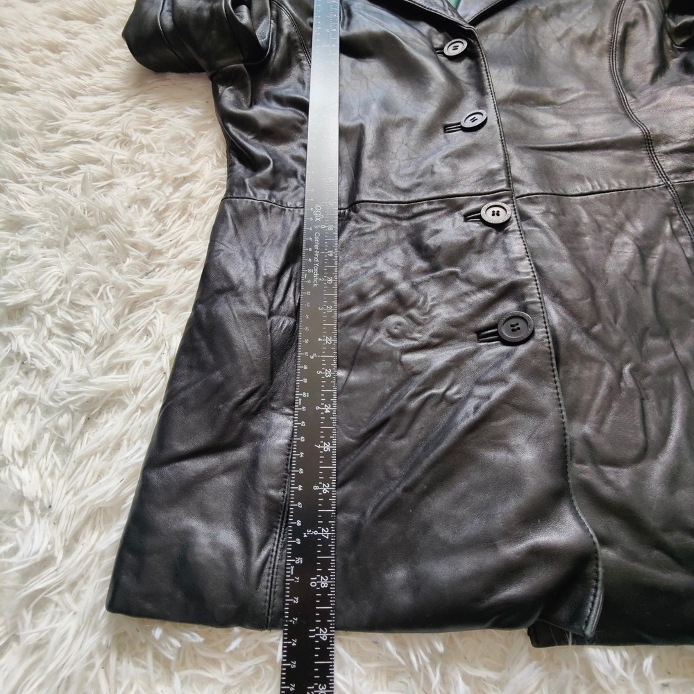 Vintage 90s Adler Black Lambskin Leather Jacket Blazer Lined Minimalist Chic Lrg - Picture 8 of 9